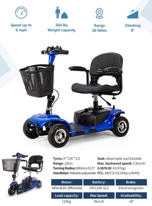 Folding 4 Wheel Electric Scooter with LED Headlights