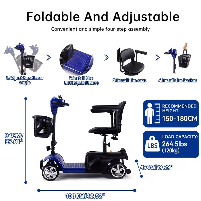 Portable Mobility Scooter for Adults with LED Lights and Basket