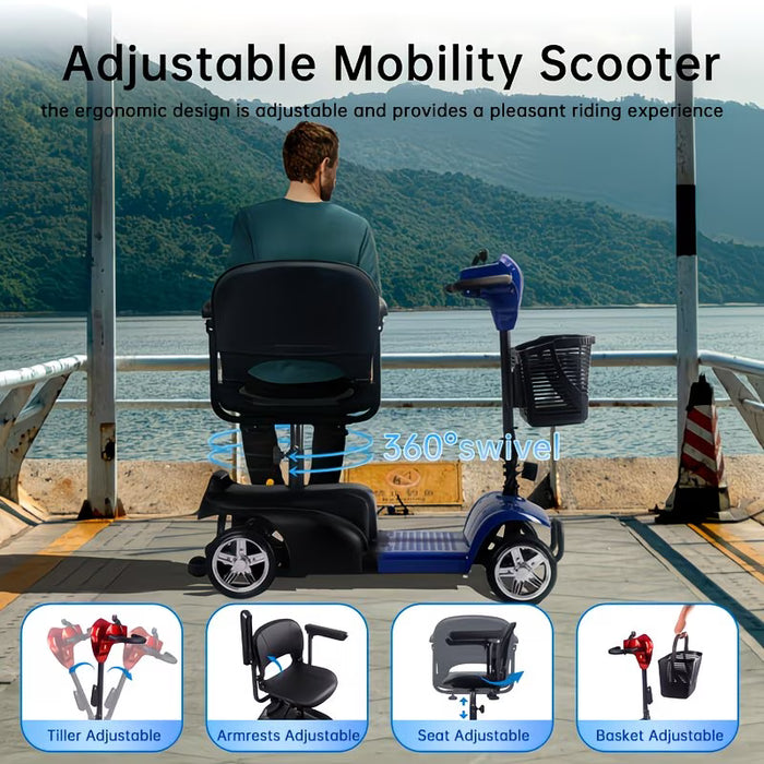 Portable Mobility Scooter for Adults with LED Lights and Basket