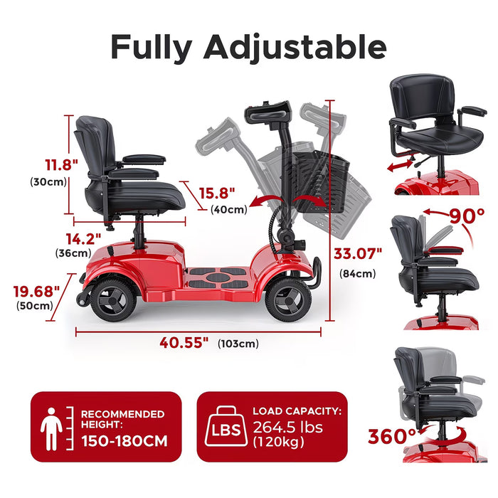 Folding 4-Wheel Mobility Scooter With Detachable Basket