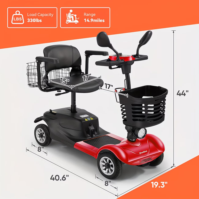 Foldable 4 Wheel Mobility Scooter Dual Battery Long Range All Terrain