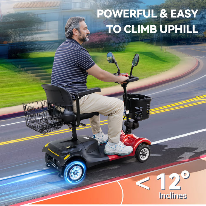 Foldable 4 Wheel Mobility Scooter Dual Battery Long Range All Terrain