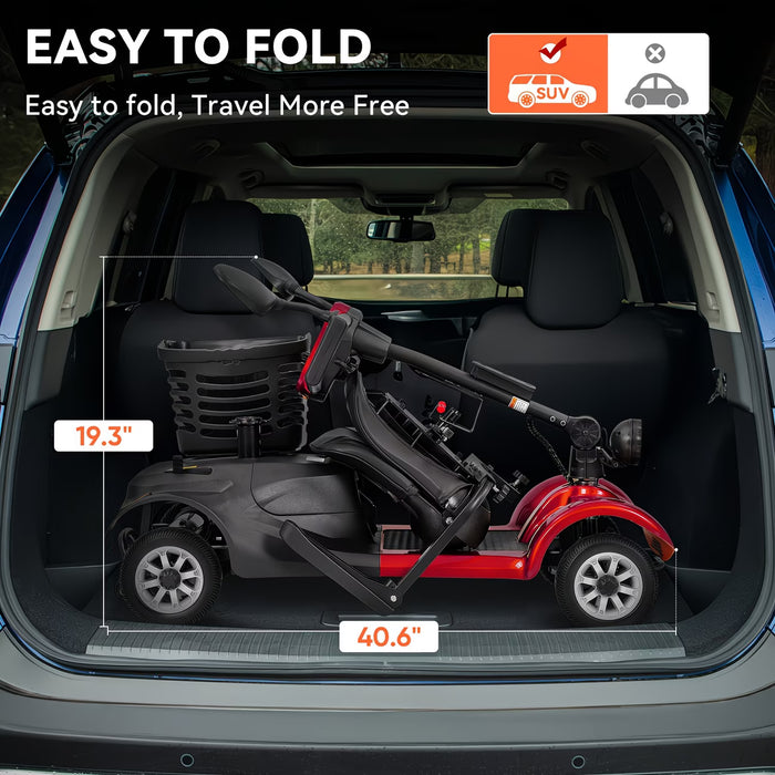 Foldable 4 Wheel Mobility Scooter Dual Battery Long Range All Terrain