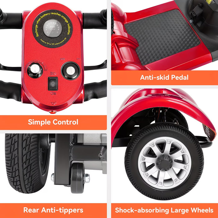 Foldable 4 Wheel Mobility Scooter Dual Battery Long Range All Terrain