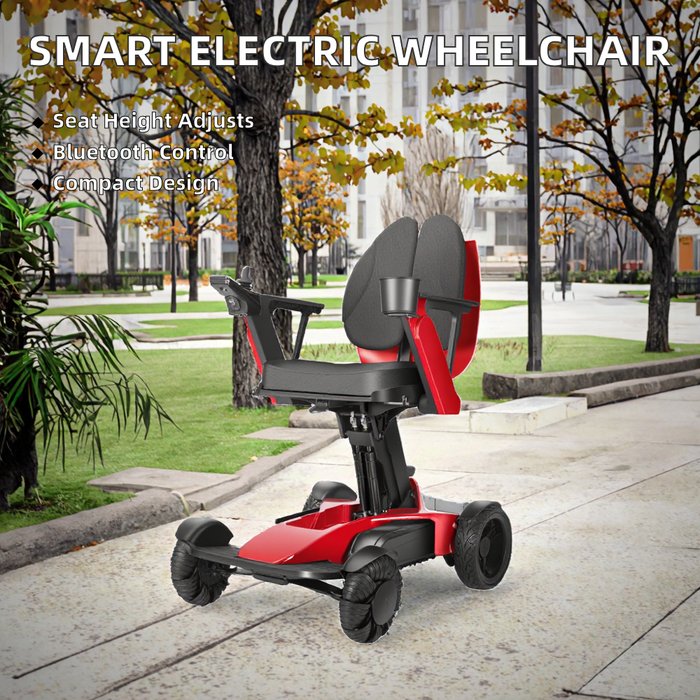 Compact Foldable Electric Wheelchair Bluetooth Control Adjustable Seat Height